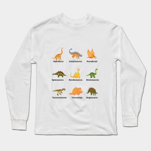 Dinosaurs Characters and Dino Pack Names Long Sleeve T-Shirt